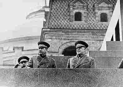 Stalin and Zhukov at the Lenin mausoleum tribune